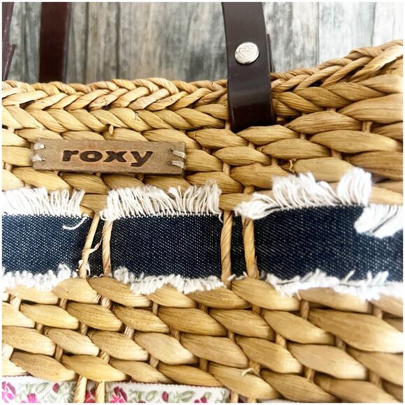 Roxy straw purse Woven 8x8x4 basket Bag Boho Hippie Cali Vibes Beach Vintage 90s - Picture 6 of 12
